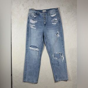 Altar'd State Size 29 Light Blue Straight Fit Distressed Button Fly Women Jeans